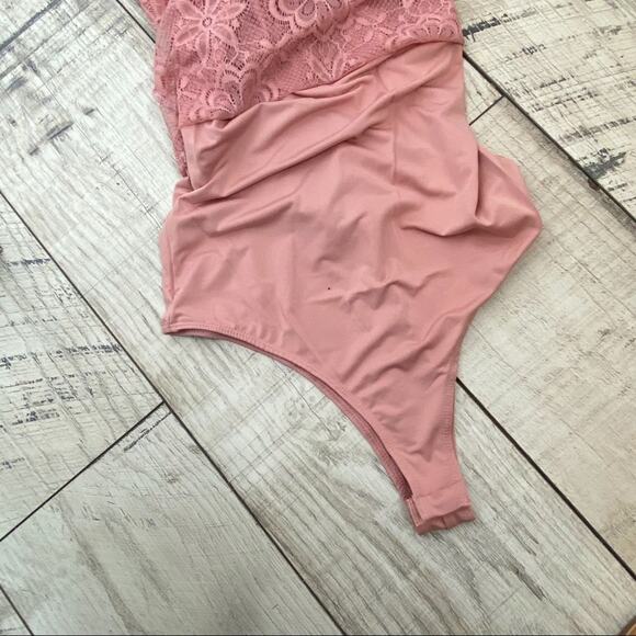Banjul Blush Mauve Pink Lace Overlay Lined Cami Bodysuit Dress Medium - Picture 4 of 10